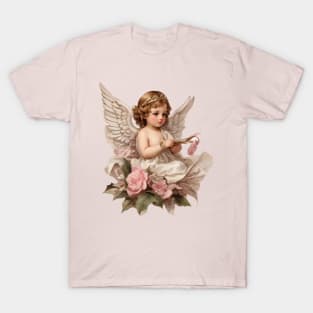 Vintage Pink Baby Christmas Angel with Roses T-Shirt